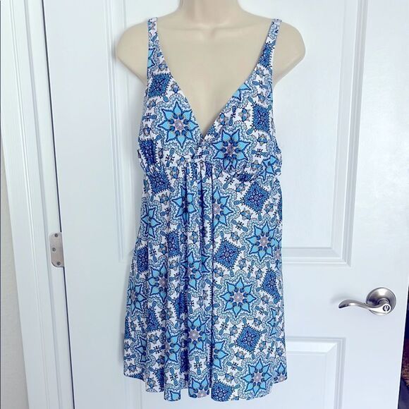 Nicole Miller Other - Nicole Miller Studio Royal Boho Blue and White Print Swim Dress NWT SZ XL